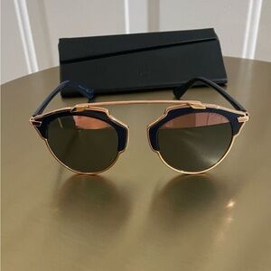 Dior So Real Sunglasses in a navy blue and rose gold finish.